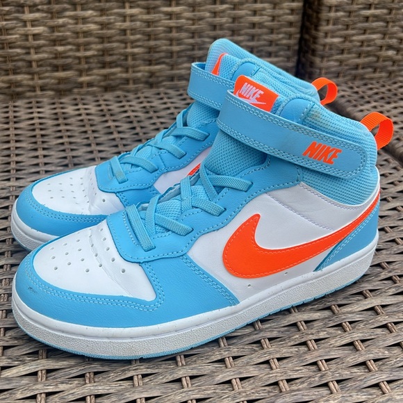 Nike Little Kid Court Borough Mid 2 Sneakers Neon Orange and Blue Boys Size 3 - Picture 2 of 10